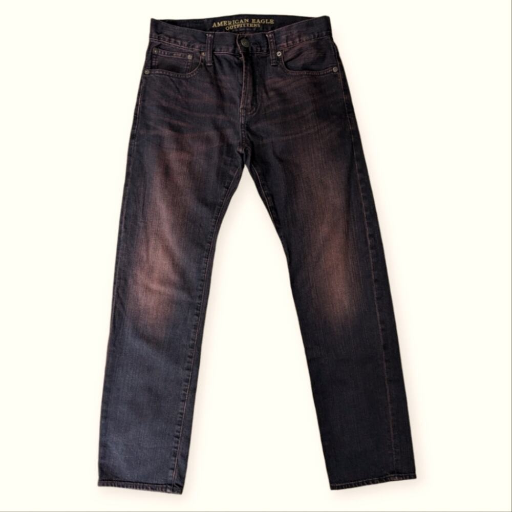 American Eagle Men's Black Burgundy Red Wash Slim Straight Jeans 28/30